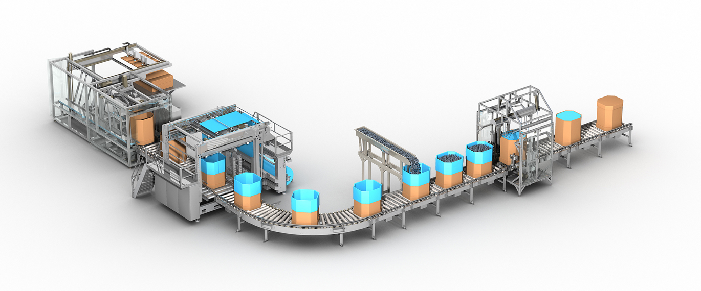 Preforms and resins XL packaging line by Pattyn